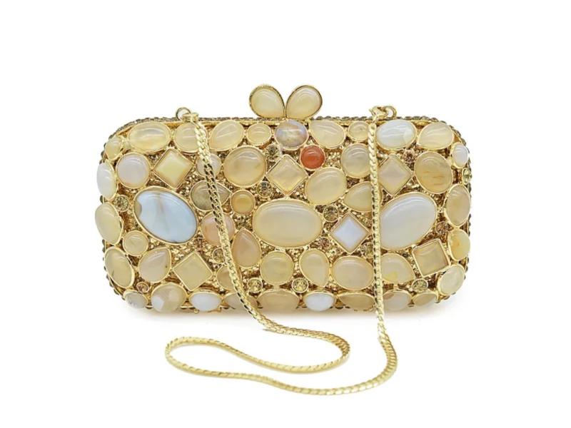 Jeweled Stone Oval Clutch Bag