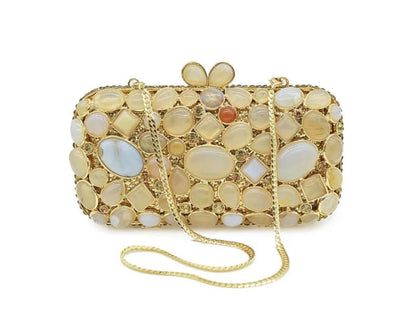 Jeweled Stone Oval Clutch Bag