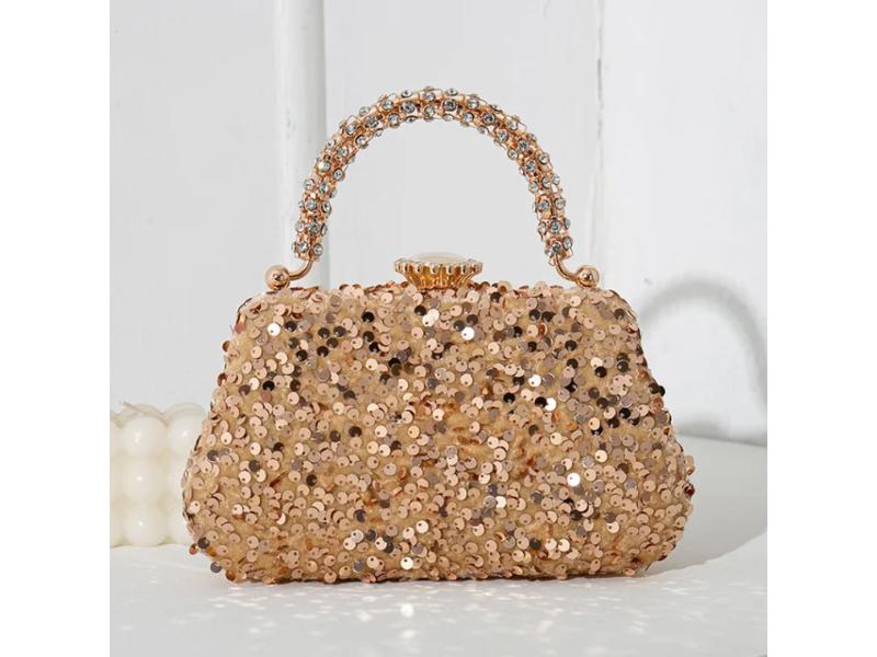 Sequin Crystal Handle Clutch Bag