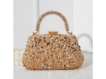 Sequin Crystal Handle Clutch Bag