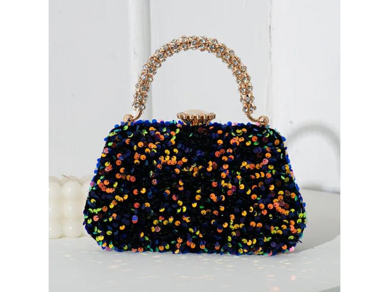 Sequin Crystal Handle Clutch Bag