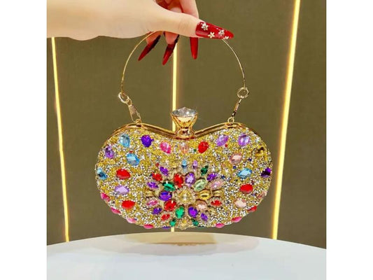 Jeweled heart crystal clutch bag