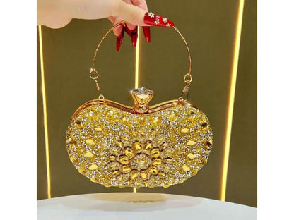 Jeweled heart crystal clutch bag