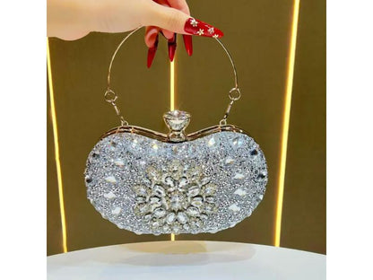 Jeweled heart crystal clutch bag