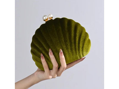 Shell velvet clutch bag