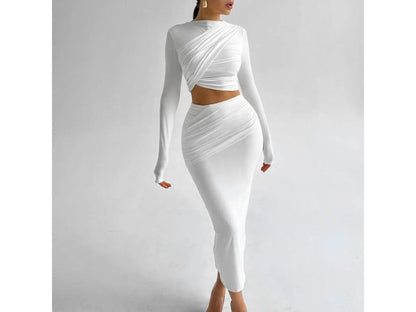 Σετ Crop Top Με Draped Σχέδιο Και Midi Φούστα White