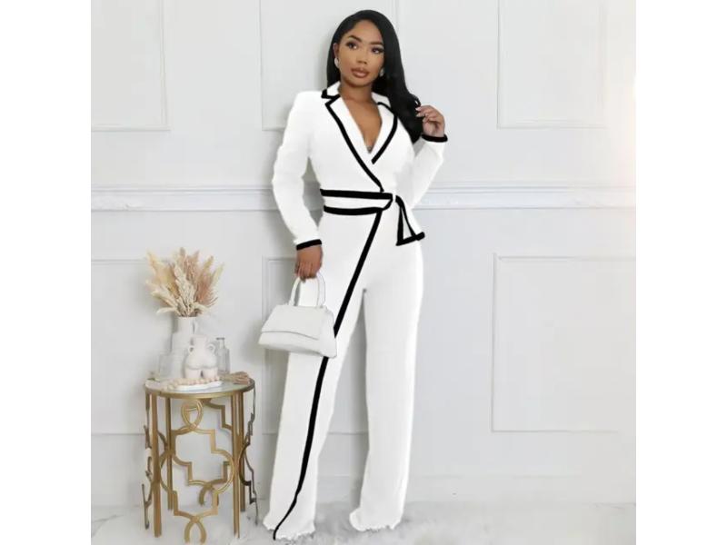 Σετ Blazer Με Ζώνη Και Wide Leg Παντελόνα White