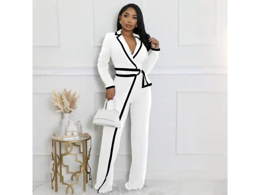 Σετ Blazer Με Ζώνη Και Wide Leg Παντελόνα White