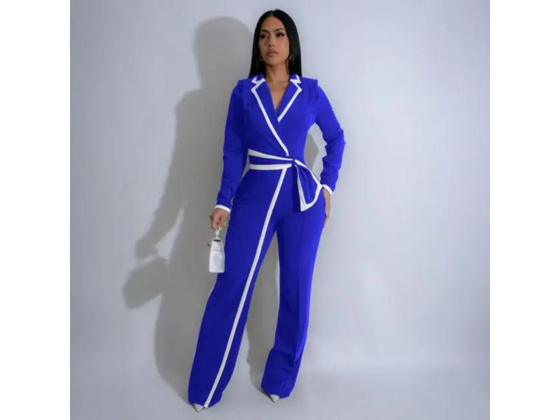 Σετ Blazer Με Ζώνη Και Wide Leg Παντελόνα Royal Blue