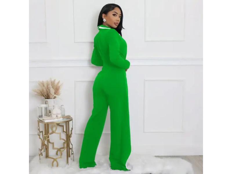 Σετ Blazer Με Ζώνη Και Wide Leg Παντελόνα Green