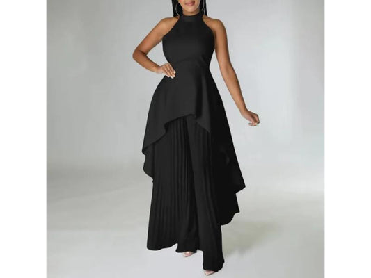Ασύμμετρη Πλισέ Ολόσωμη Φόρμα Με Layered Σχέδιο Black