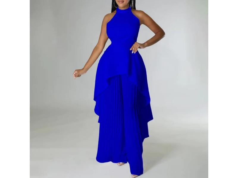 Ασύμμετρη Πλισέ Ολόσωμη Φόρμα Με Layered Σχέδιο Royal Blue
