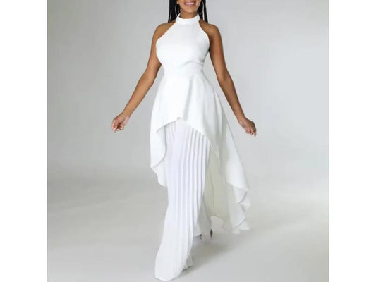 Ασύμμετρη Πλισέ Ολόσωμη Φόρμα Με Layered Σχέδιο White