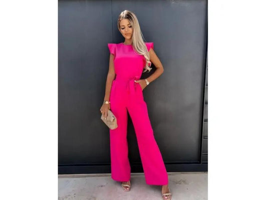 Ολόσωμη Φόρμα Με Βολάν Μανίκι Και Ζώνη Fuchsia