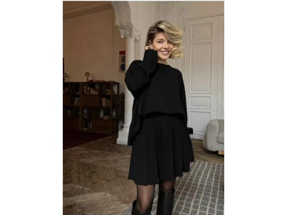 Σετ Πλεκτό Τοπ Και Πλισέ Φούστα Black