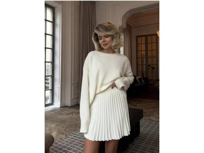 Σετ Πλεκτό Τοπ Και Πλισέ Φούστα White