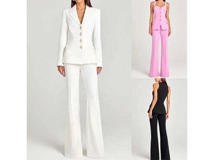 Σετ 3 Τεμαχίων Σακάκι Τοπ Και Παντελόνα Ροζ