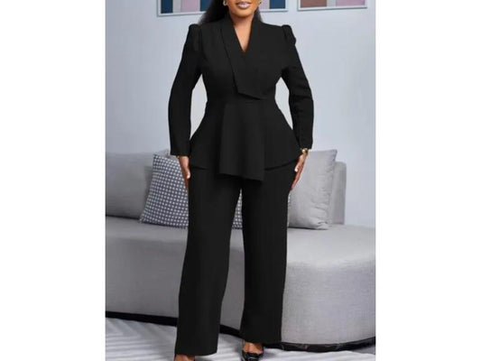 Σετ Κομψό Με Peplum Σακάκι Και Παντελόνα Μαύρο