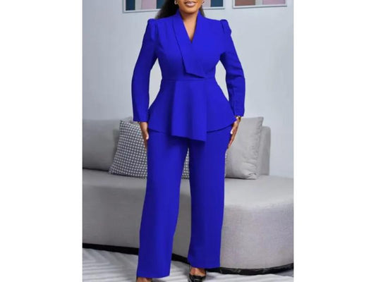 Σετ Κομψό Με Peplum Σακάκι Και Παντελόνα Μπλε Ρουά