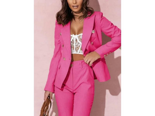 Σετ Κομψό Με Διπλόκουμπο Σακάκι Και Παντελόνα Φούξια