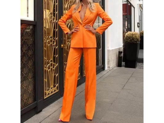 Σετ Δυναμικό Σακάκι Και Παντελόνα Πορτοκαλί