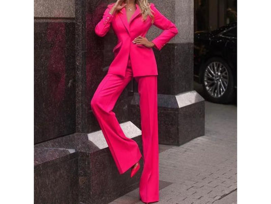 Σετ Δυναμικό Σακάκι Και Παντελόνα Φούξια