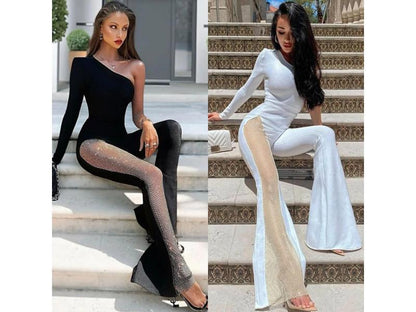 Ολόσωμη Φόρμα One Shoulder Με Διάφανη Λεπτομέρεια Black