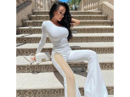 Ολόσωμη Φόρμα One Shoulder Με Διάφανη Λεπτομέρεια White