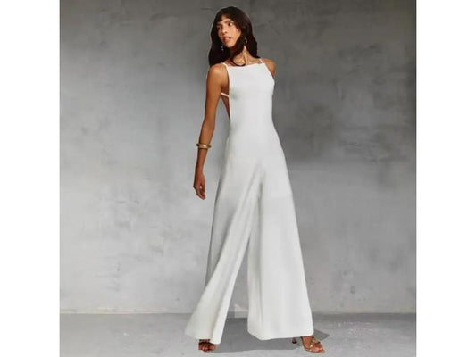 Ολόσωμη Φόρμα Minimal Με Φαρδιά Παντελόνα White