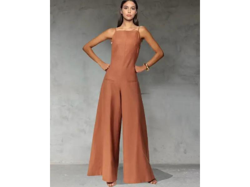 Ολόσωμη Φόρμα Minimal Με Φαρδιά Παντελόνα Camel