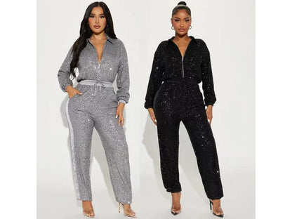 Ολόσωμη Φόρμα Sporty Glam Με Παγιέτες Silver