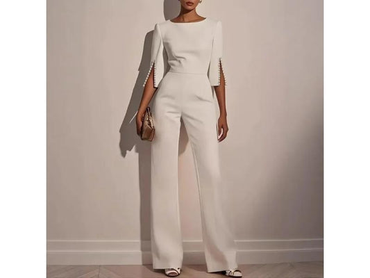 Ολόσωμη Φόρμα Elegant Με Άνοιγμα Στο Μανίκι White