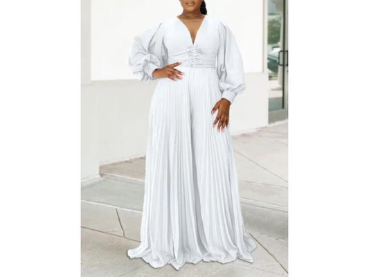 Maxi Ολόσωμη Φόρμα Pleated Glam White