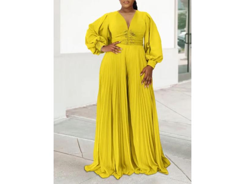 Maxi Ολόσωμη Φόρμα Pleated Glam Yellow