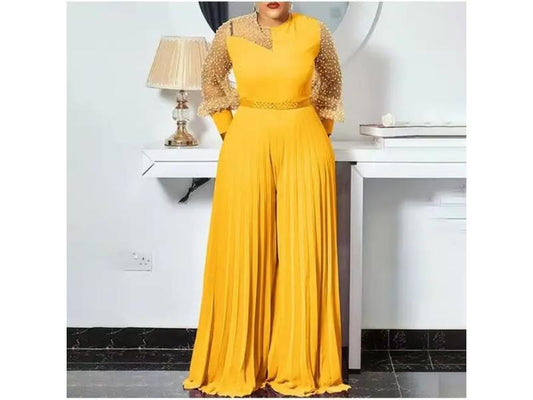 Maxi Ολόσωμη Φόρμα Με Δαντελένια Μανίκια Yellow