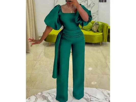 Ολόσωμη Φόρμα Με Puff Μανίκια Και Ζώνη Green