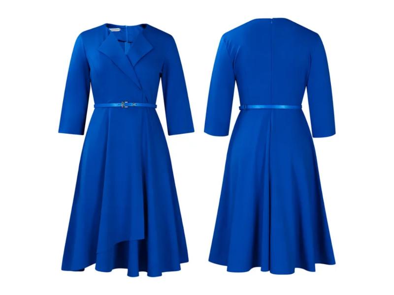 Μidi Φόρεμα Με Ζώνη Και Γιακά Blue