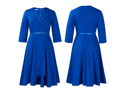 Μidi Φόρεμα Με Ζώνη Και Γιακά Blue