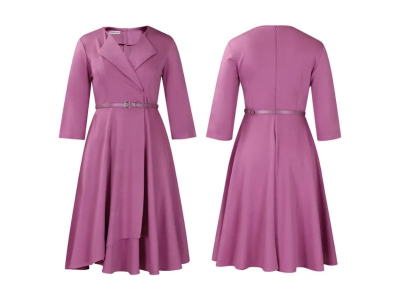 Μidi Φόρεμα Με Ζώνη Και Γιακά Pink