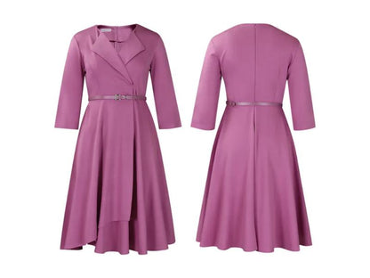 Μidi Φόρεμα Με Ζώνη Και Γιακά Pink