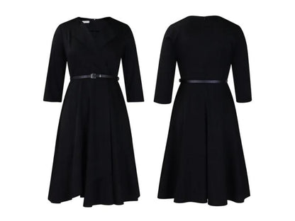 Μidi Φόρεμα Με Ζώνη Και Γιακά Black