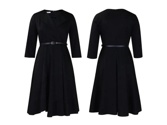 Μidi Φόρεμα Με Ζώνη Και Γιακά Black