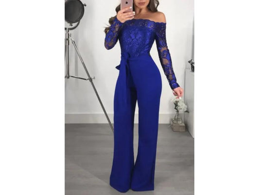 Ολόσωμη Φόρμα Off Shoulder Με Δαντέλα Blue