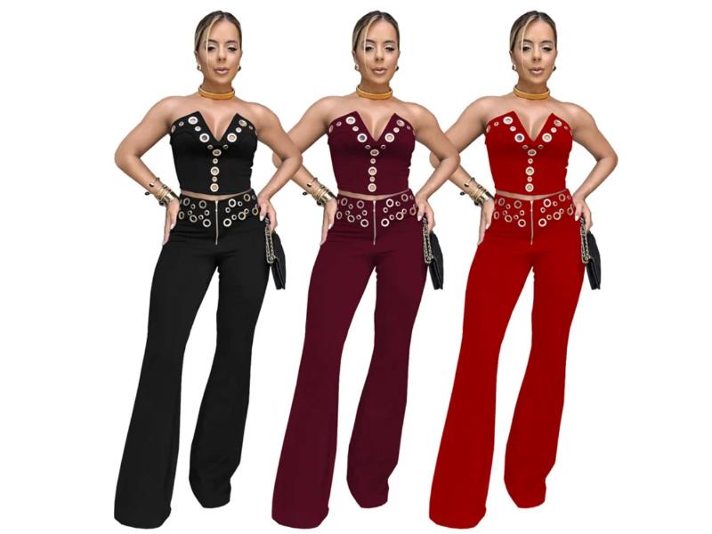 Σετ Crop Top Και Παντελόνα Με Τρουκ Burgundy