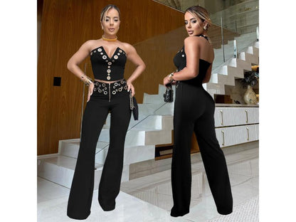 Σετ Crop Top Και Παντελόνα Με Τρουκ Black