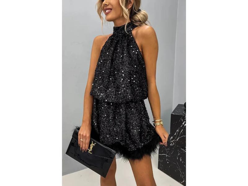 Mini Φόρεμα Halter Με Παγιέτες Black