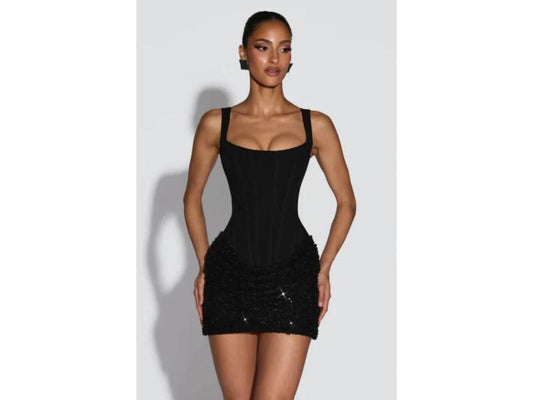 Mini Φόρεμα Corset Με Παγιέτες Black