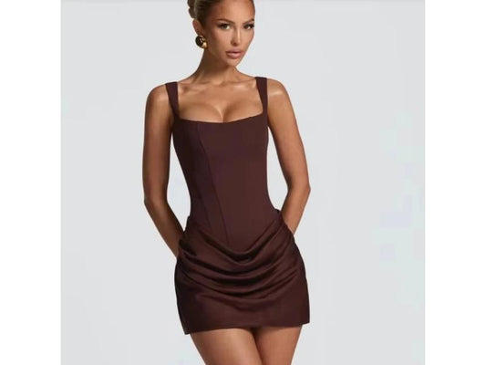 Mini Φόρεμα Με Corset Και Draped Φούστα Brown