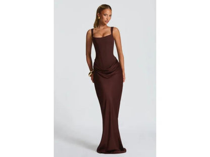 Maxi Φόρεμα Με Corset Και Draped Λεπτομέρεια Brown