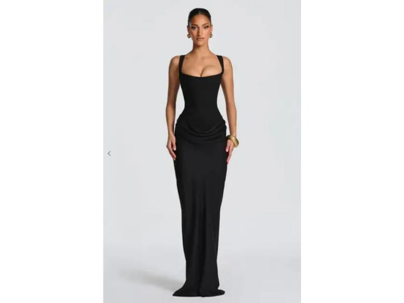 Maxi Φόρεμα Με Corset Και Draped Λεπτομέρεια Black